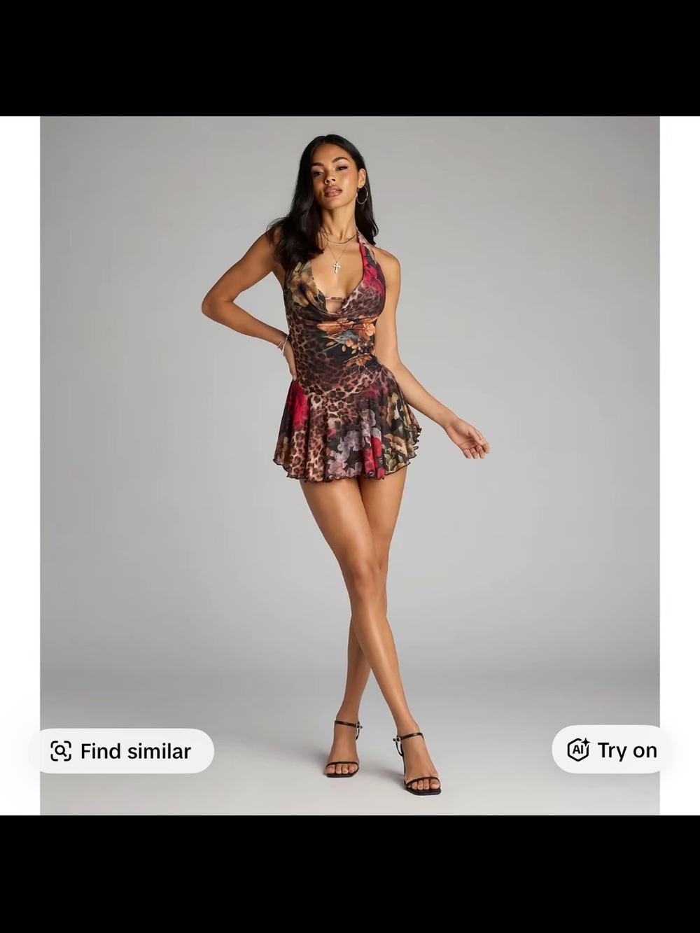 Windsor Multicolor Floral & Leopard Halter Mini Dress
